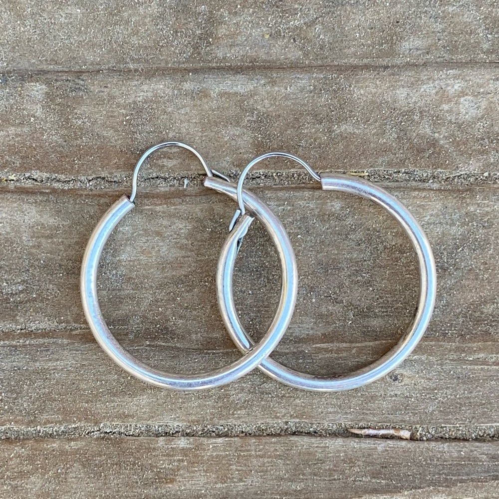 Bundle 3 for 50% off 1970s Silver 9/10 Inch Tube Hoop Earrings
